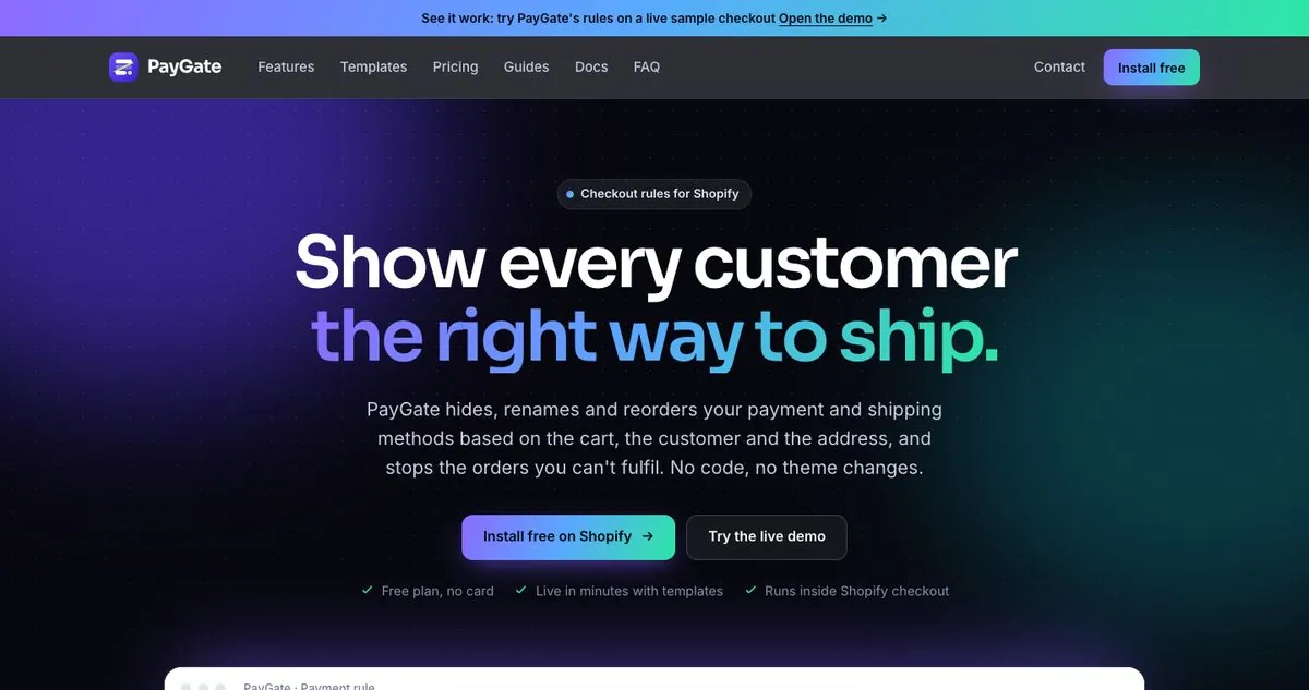PayGate website: Show every customer the right way to ship.